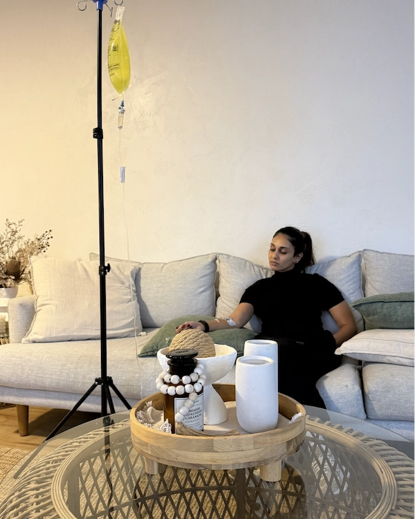 Client receiving mobile IV vitamin therapy in the comfort of their own home — The Vitamin Guy